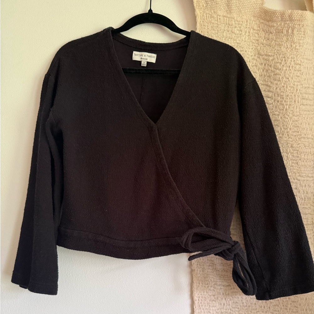 Madewell Texture & Thread Black Wrap Top
